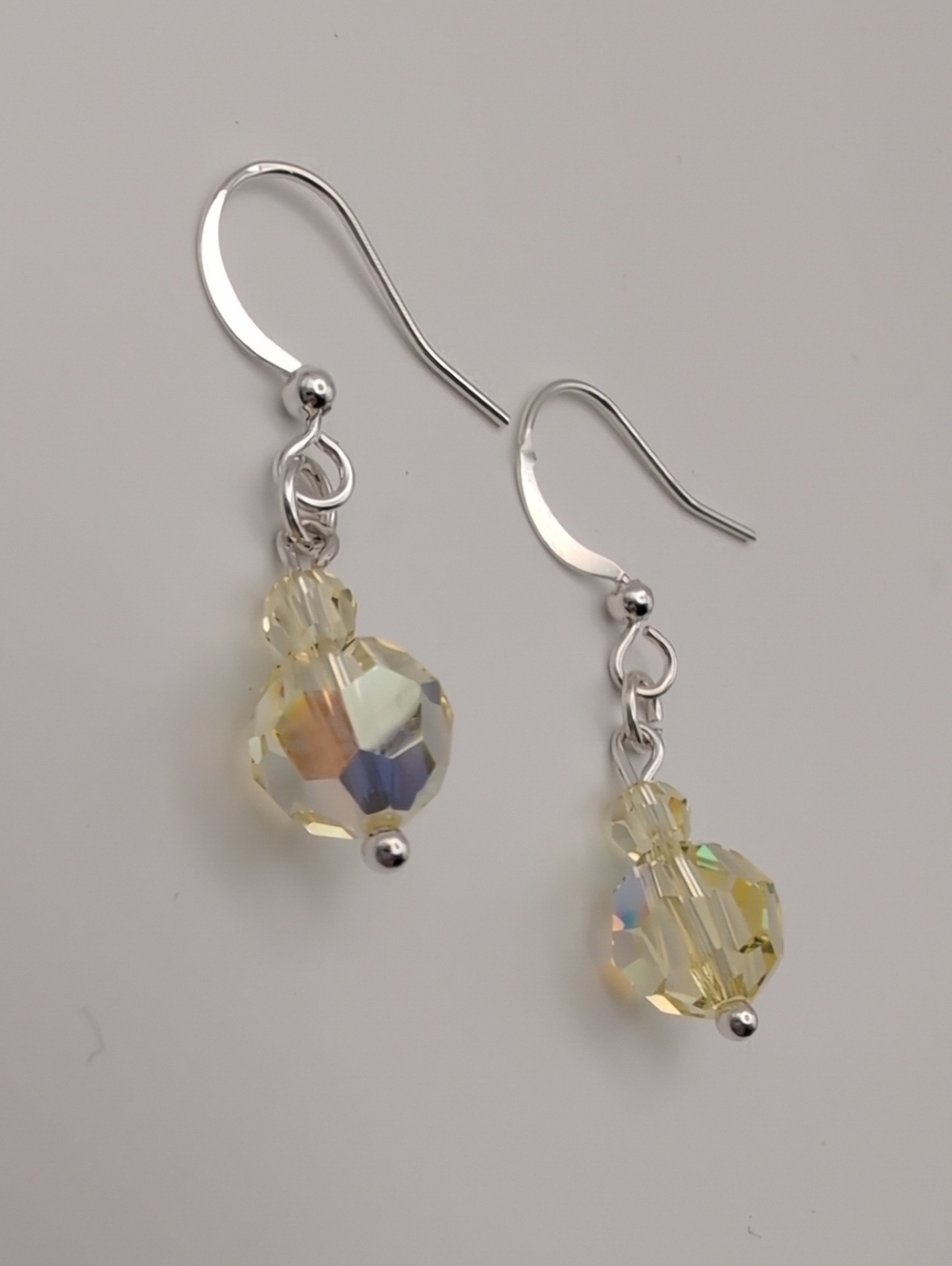 Handmade Swarovski Crystal Drop Earrings in Pale Yellow Silver Plated